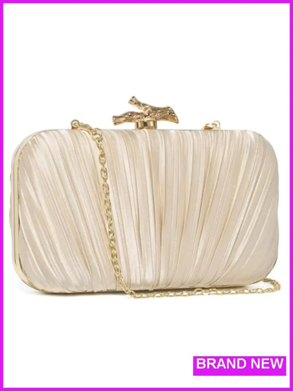 Satin Clutch Purse with Clasp Closure, Detachable Chain Strap, Wedding Formal